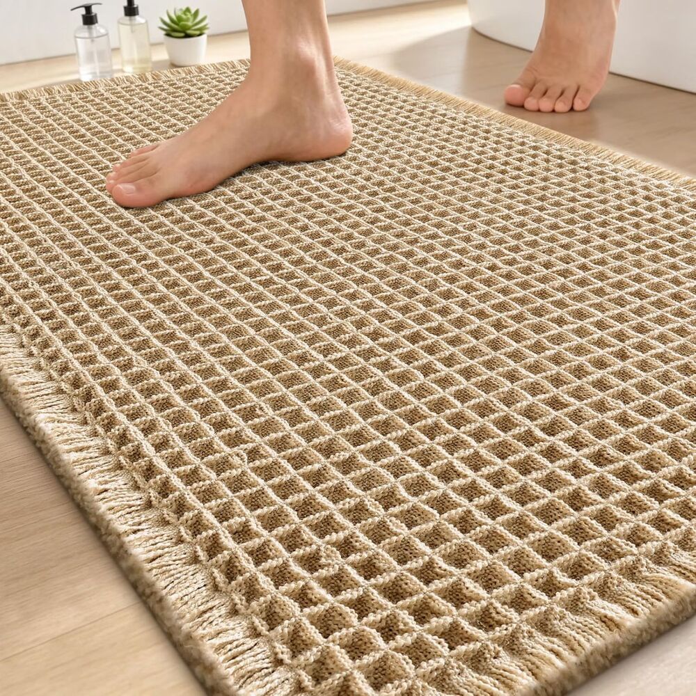 Brown Waffle Bath Mat 30x20 Extra Soft Non Slip Absorbent Quick Dry Bathroom Rug